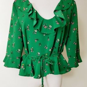 Topshop green floral blouse NWT